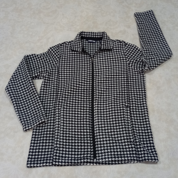LANDS END Black and White Houndstooth Pattern Extra Soft Zip Close Jacket - Picture 6 of 11
